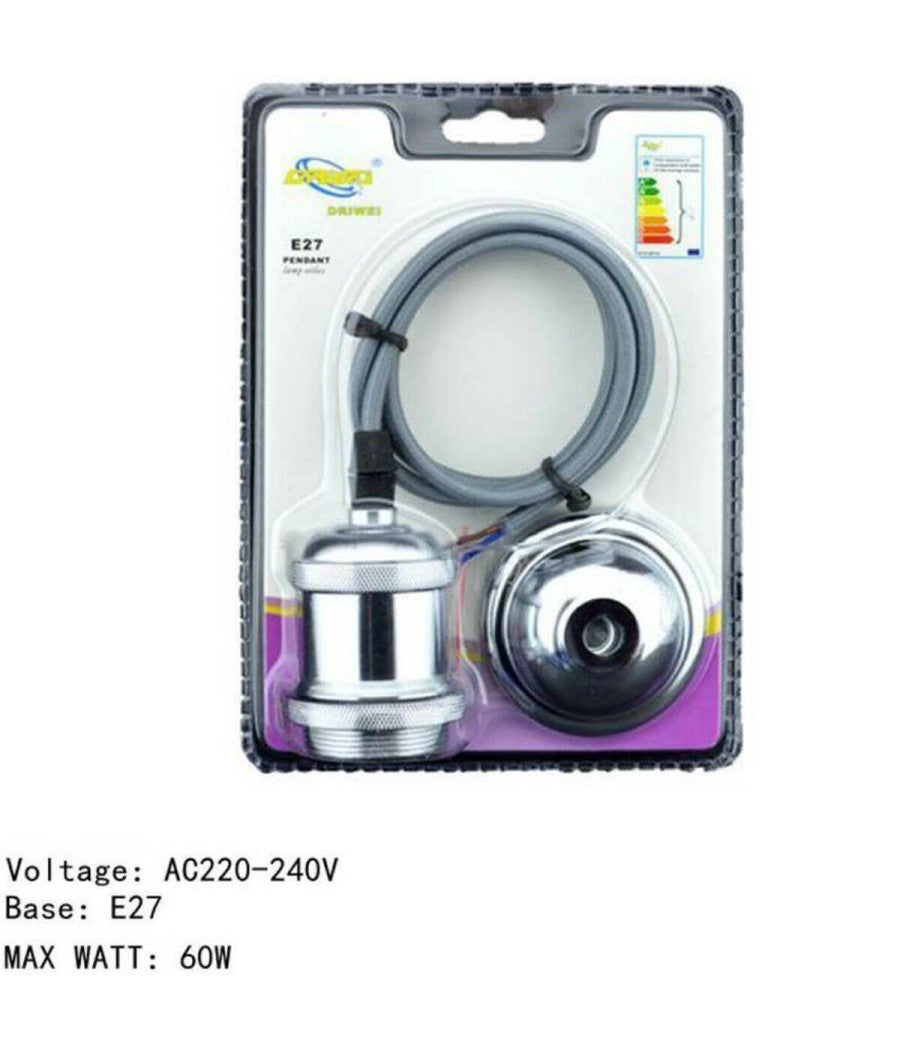 Portalampada Lampadario Sospensione Soffitto Pendente E27 Vintage 2 Mt Cromato         