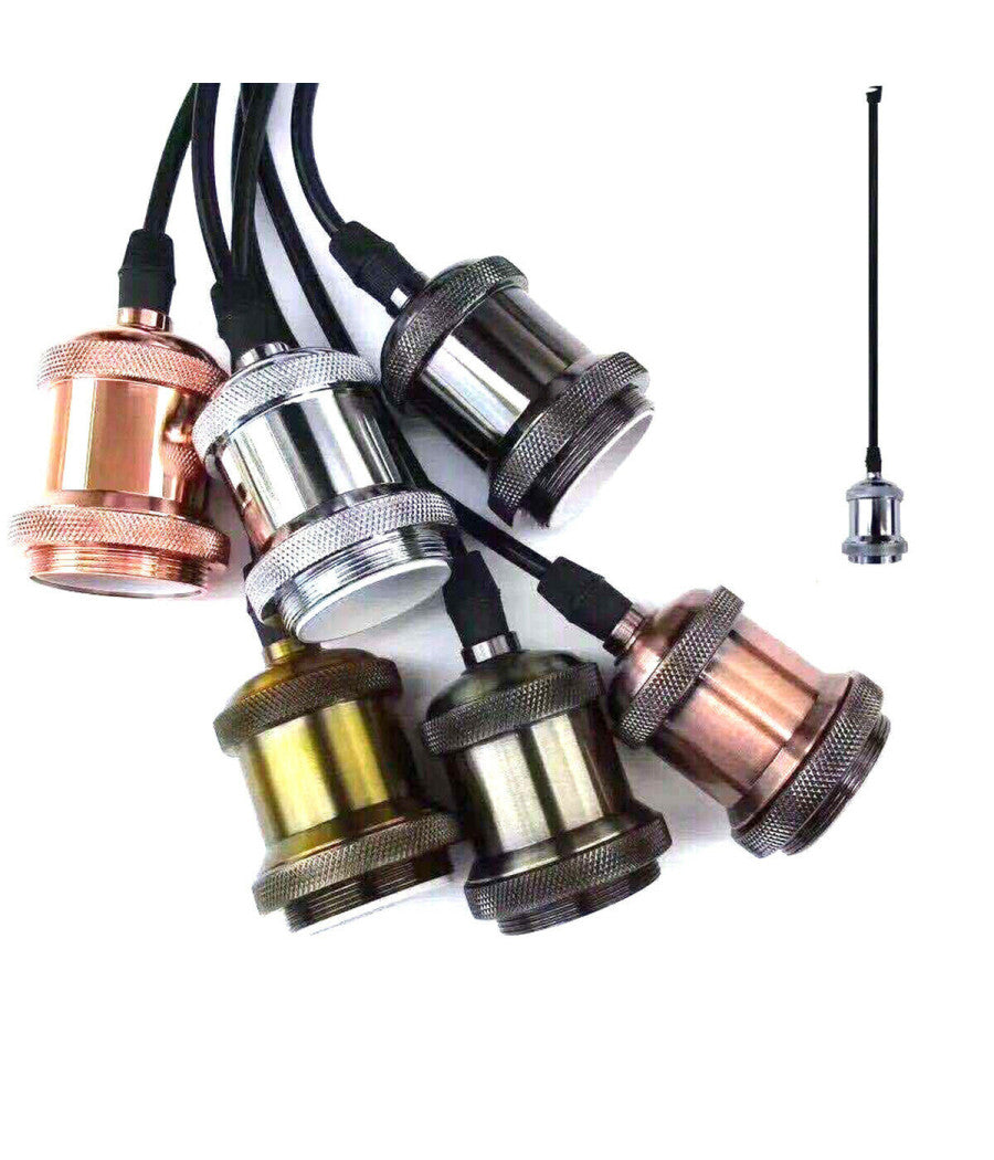 Portalampada Lampadario Sospensione Soffitto Pendente E27 Vintage 2 Mt Cromato         