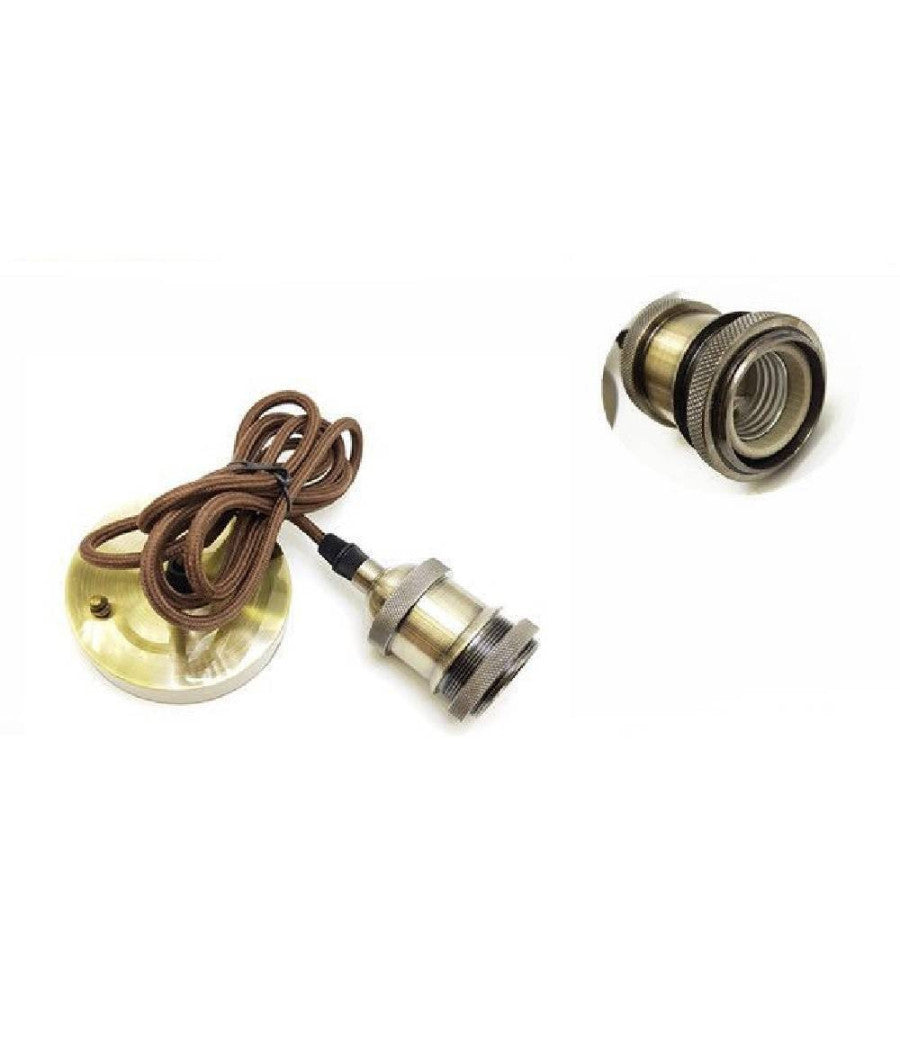 Portalampada Vintage Stile Retro' Sospensione Pendente E27 Bronzo Ottone E27-02         