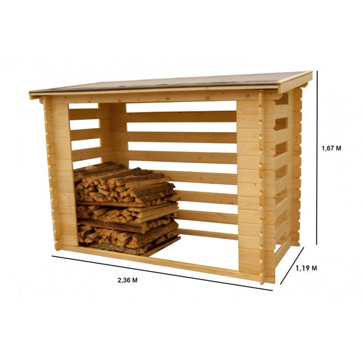 Portalegna in legno da esterno 236x119 cm  struttura chiusa 3 lati  pareti 20 mm  capacità 4 steri  RB2311 Foresta