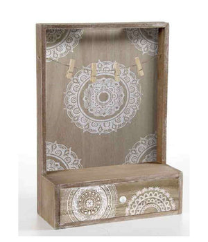Portalettere Con Cassetto Appendino Legno 25x35x10cm Decoro Indian Shabby 738388         