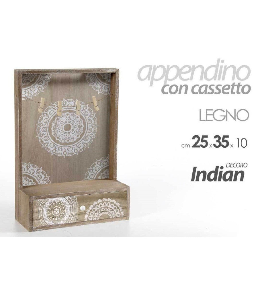 Portalettere Con Cassetto Appendino Legno 25x35x10cm Decoro Indian Shabby 738388         