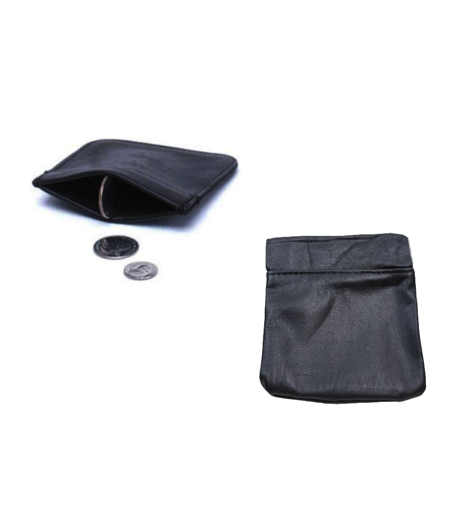 Portamonete Nero Molla Tinta Unita Sacchetto Eco Pelle Porta Monete Borsellino         