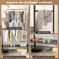 Appendiabiti a doppia barra Appendiabiti in metallo resistente regolabile in altezza per appendere vestiti Organizzatore di vestiti Nero e argento 20_0009103