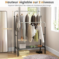 Appendiabiti a doppia barra Appendiabiti in metallo resistente regolabile in altezza per appendere vestiti Organizzatore di vestiti Nero e argento 20_0009103