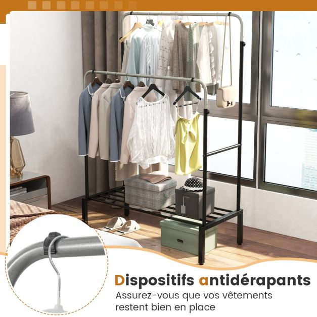 Appendiabiti a doppia barra Appendiabiti in metallo resistente regolabile in altezza per appendere vestiti Organizzatore di vestiti Nero e argento 20_0009103