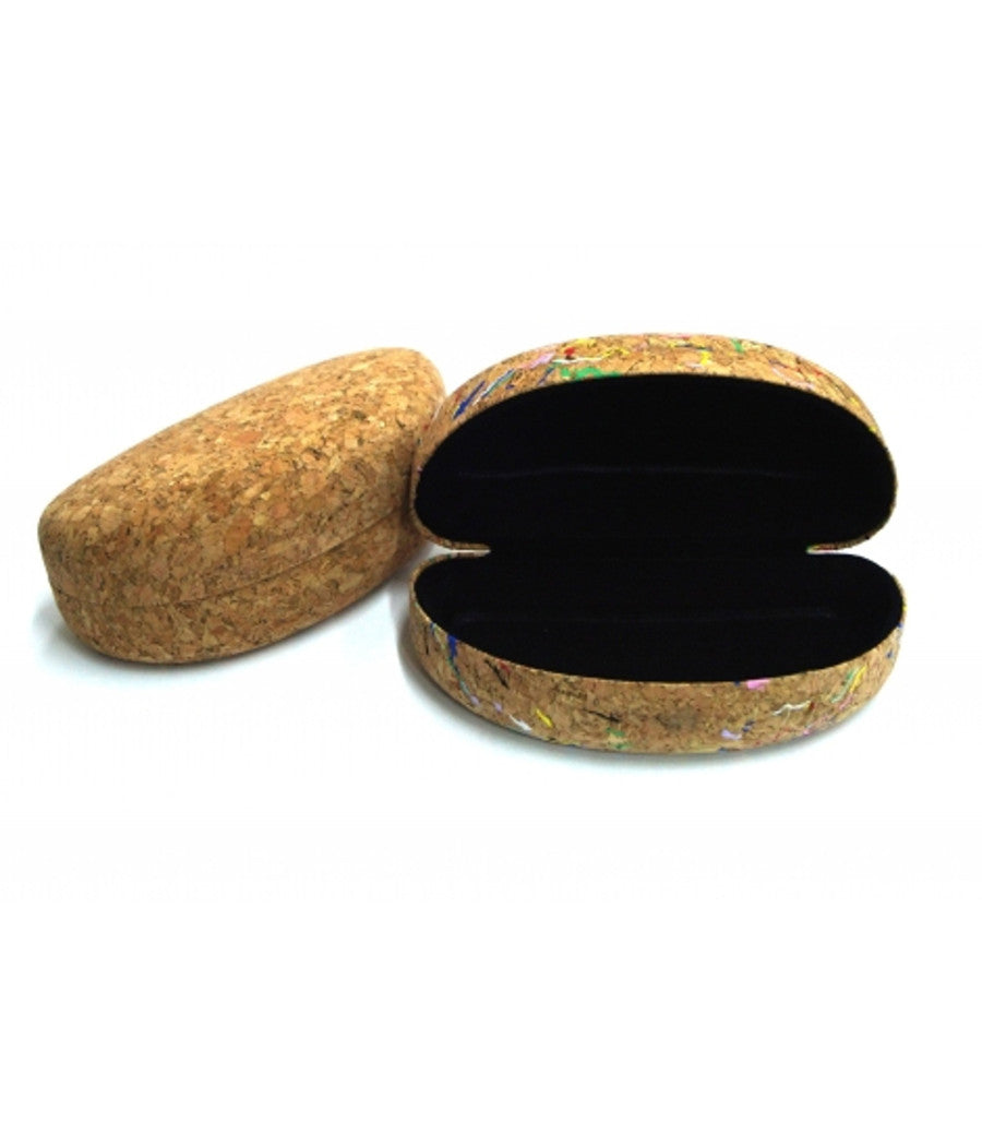 Portaocchiali Porta Occhiali Rigido Effetto Sughero Legno Chiusura Scatto         