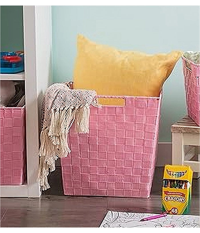 Portaoggetti Cesto In Tessuto Intrecciato 38 X 26 X 25cm Con Maniglie Rosa 79041         