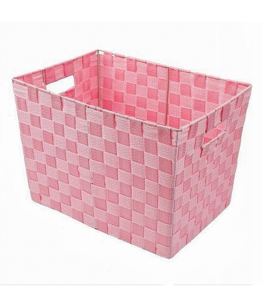 Portaoggetti Cesto In Tessuto Intrecciato 38 X 26 X 25cm Con Maniglie Rosa 79041         
