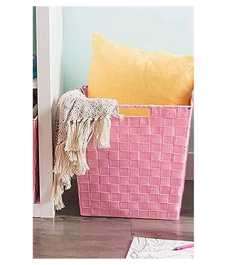 Portaoggetti Cesto In Tessuto Intrecciato 38 X 26 X 25cm Con Maniglie Rosa 79041         