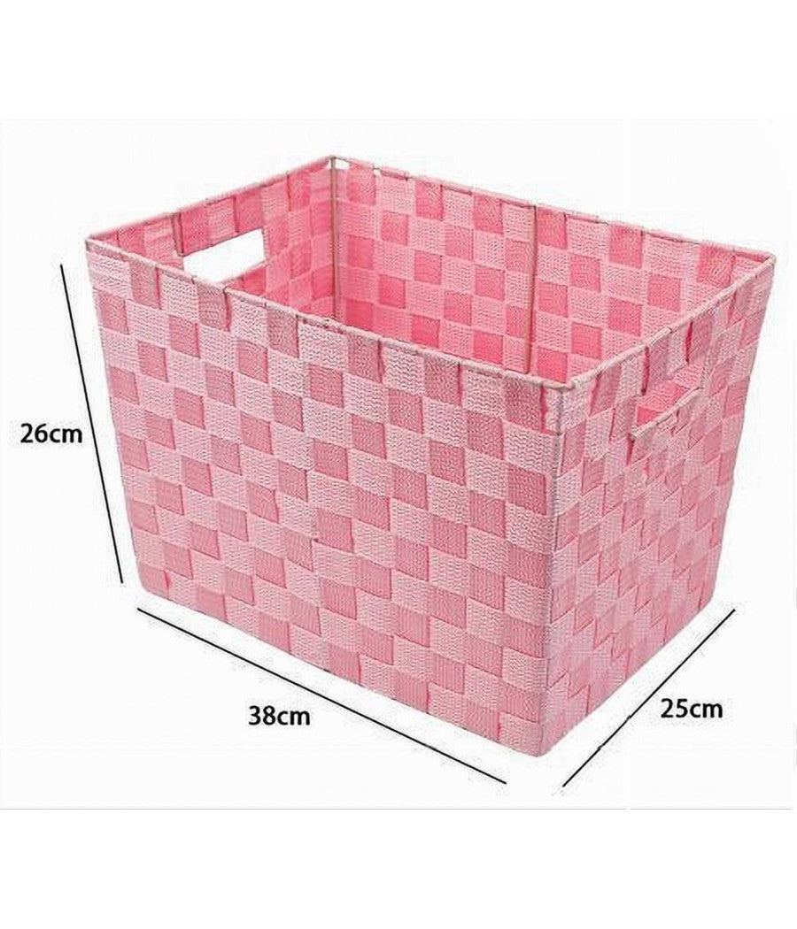 Portaoggetti Cesto In Tessuto Intrecciato 38 X 26 X 25cm Con Maniglie Rosa 79041         