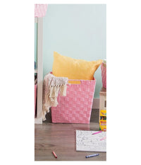 Portaoggetti Cesto In Tessuto Intrecciato 38 X 26 X 25cm Con Maniglie Rosa 79041         