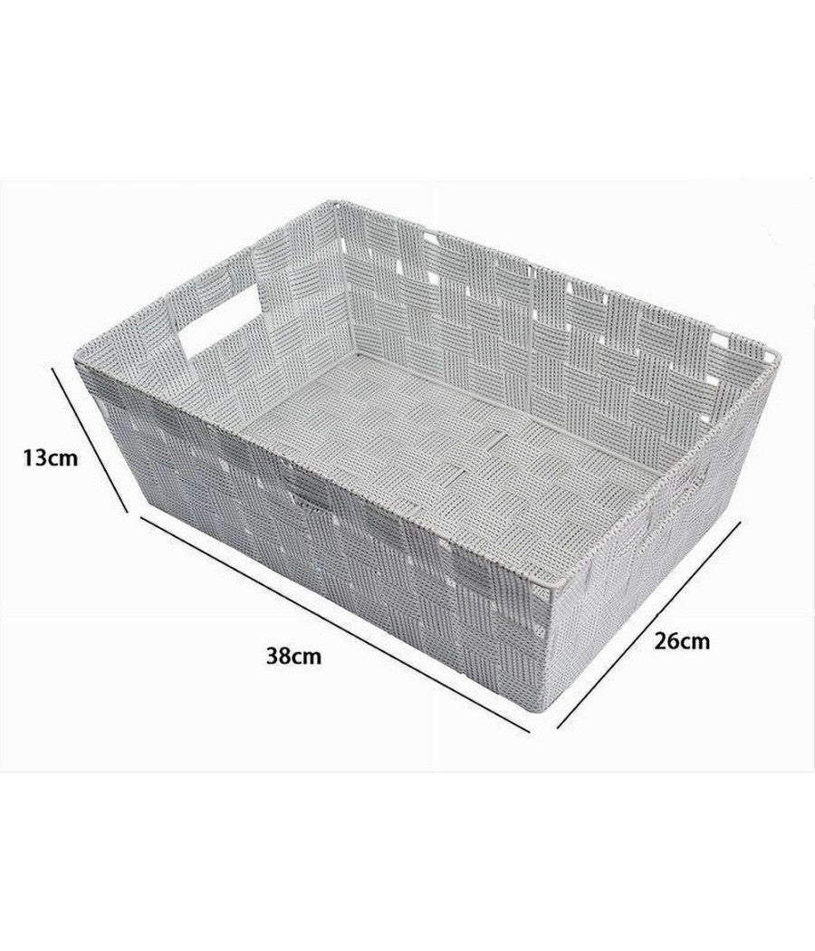 Portaoggetti Cesto Tessuto Intrecciato 38x26x13 Cm Maniglie Grigio Chiaro 79030         