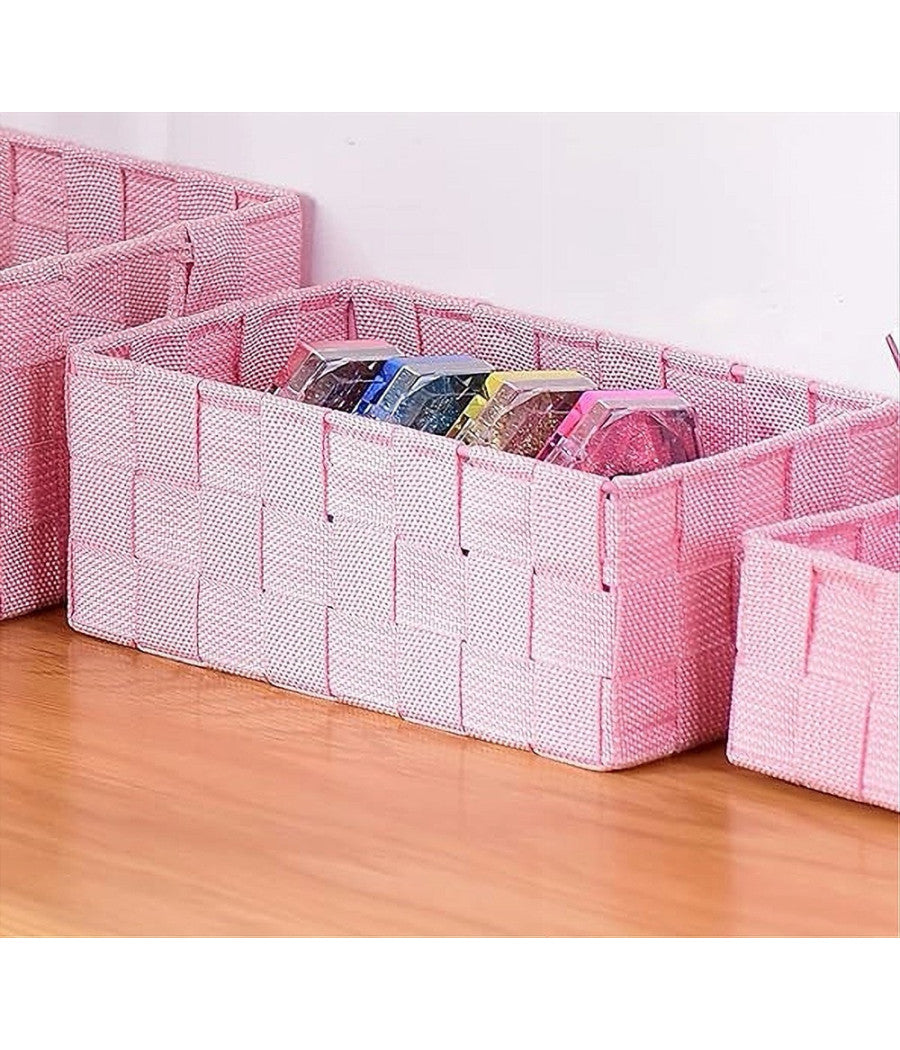 Portaoggetti Organizer Multiuso Bagno Camera Cucina Tessuto Rosa 19x14x9cm 79011         