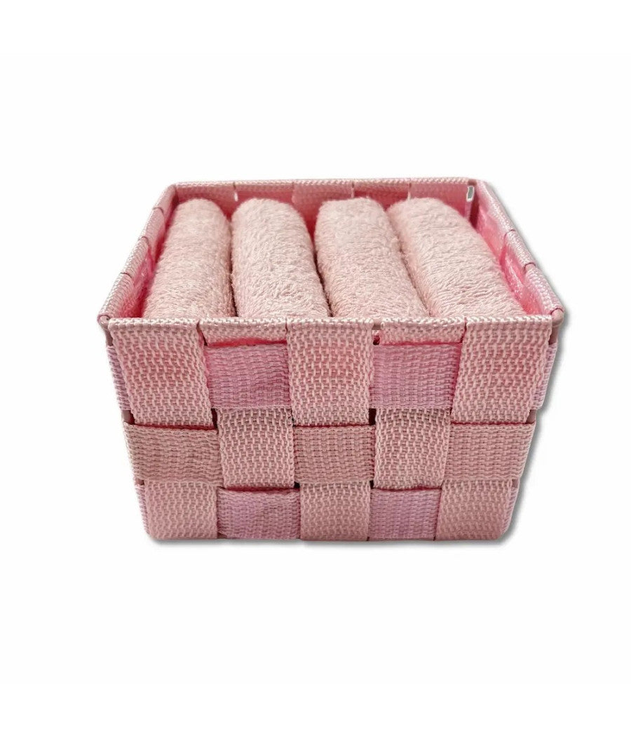 Portaoggetti Rosa Organizer Bagno Camera Cucina In Tessuto 16 X 16 X 8.5cm 79005         