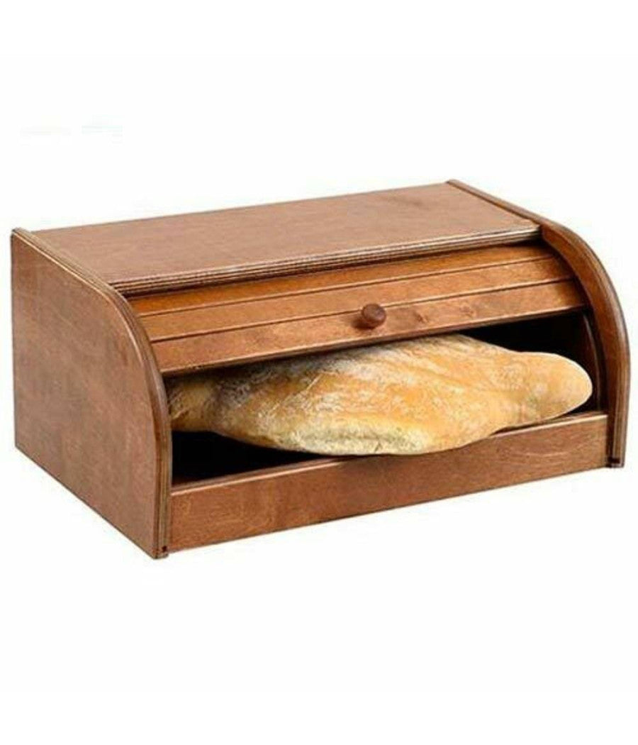 Portapane In Legno Con Serrandina Apri E Chiudi Color Ciliegio 39 X 25 X 17 Cm         