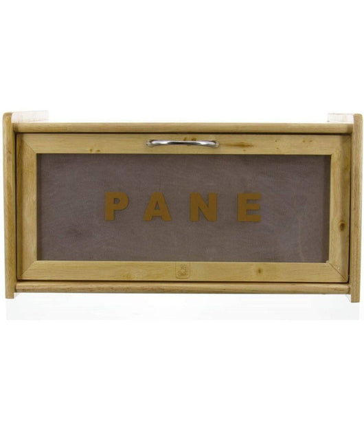 Portapane In Legno Con Vetrina In Vetro Chiusura A Calamita Contenitore 38x22x20cm         