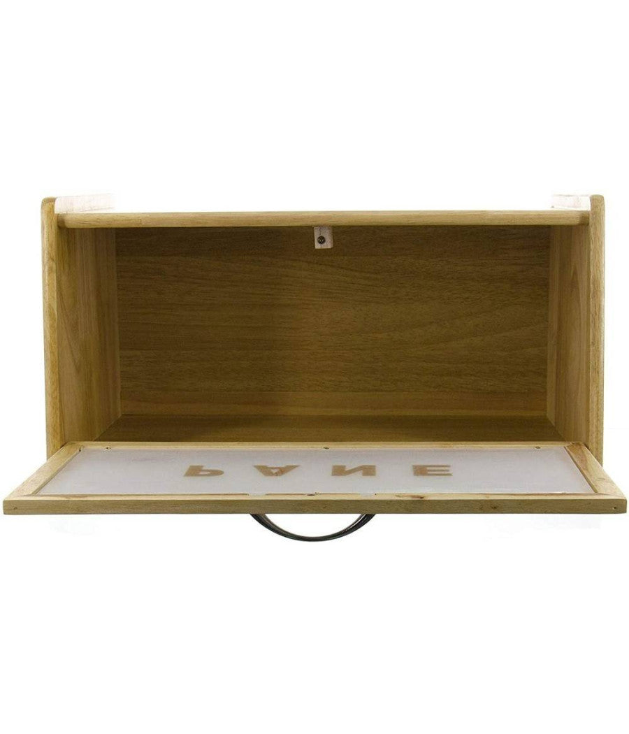 Portapane In Legno Con Vetrina In Vetro Chiusura A Calamita Contenitore 38x22x20cm         