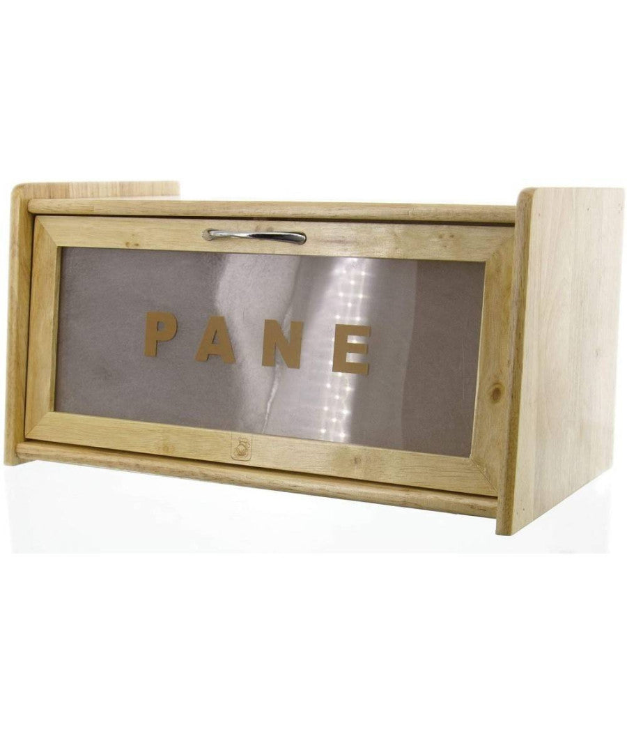 Portapane In Legno Con Vetrina In Vetro Chiusura A Calamita Contenitore 38x22x20cm         