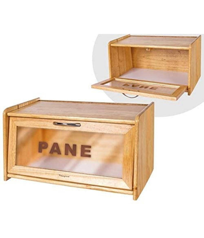 Portapane In Legno Con Vetrina In Vetro Chiusura A Calamita Contenitore 38x22x20cm         