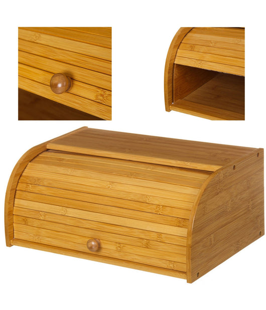 Portapane In Legno Di Bambu' Cucina Cassetto Porta Pane Con Apertura Serrandina         