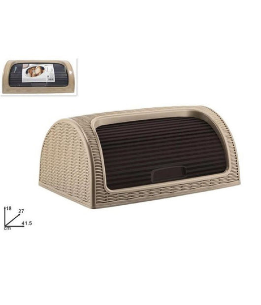 Portapane Pane Crock Serrandina Grande Rotolo Contenitore Effetto Rattan Cappuccino         