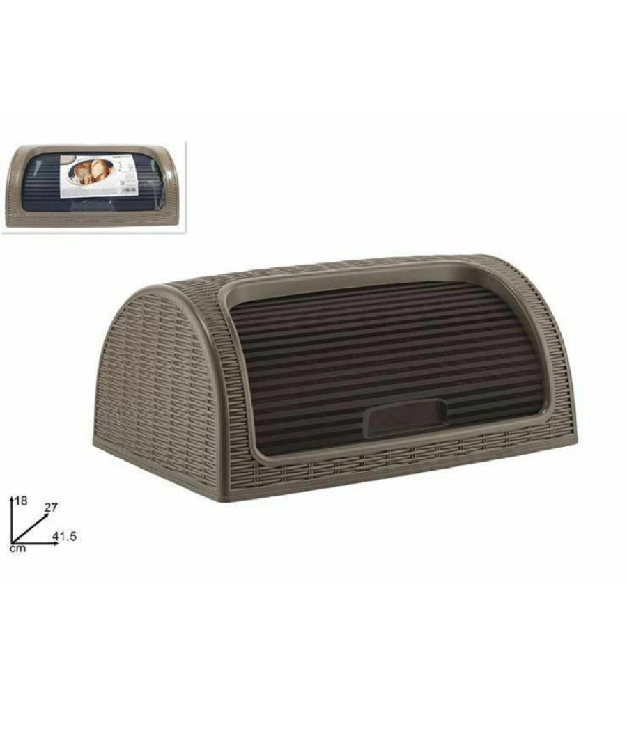 Portapane Pane Crock Serrandina Grande Rotolo Contenitore Effetto Rattan Marrone         