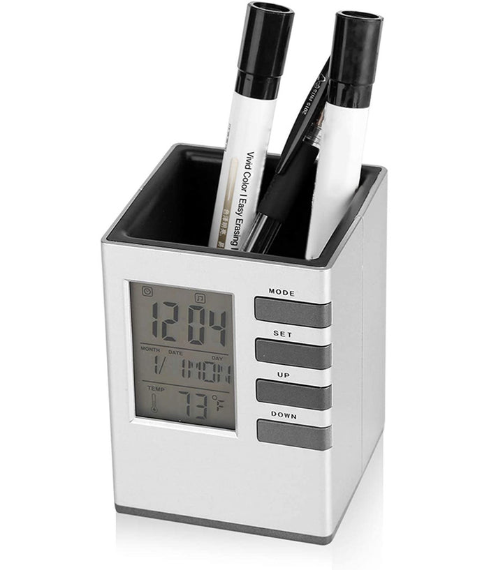 Portapenne Da Scrivania X Ufficio Casa Con Display Digitale Orologio Illuminato         