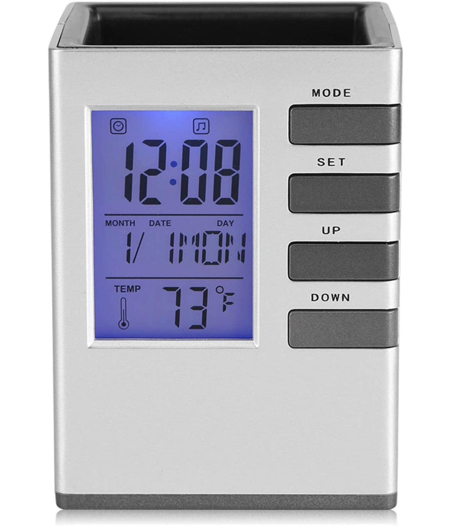 Portapenne Da Scrivania X Ufficio Casa Con Display Digitale Orologio Illuminato         