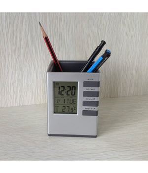 Portapenne Da Scrivania X Ufficio Casa Con Display Digitale Orologio Illuminato         