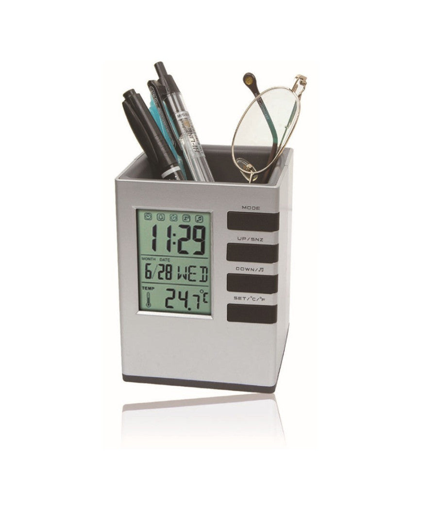 Portapenne Da Scrivania X Ufficio Casa Con Display Digitale Orologio Illuminato         