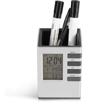 Portapenne Da Scrivania X Ufficio Casa Con Display Digitale Orologio Illuminato         