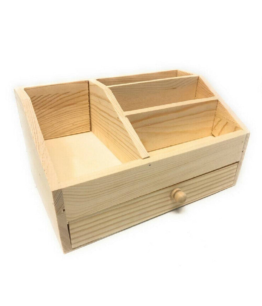 Portapenne Organizer Legno Scrivania X Decoupage 4 Scomparti E Cassetto X Penne         