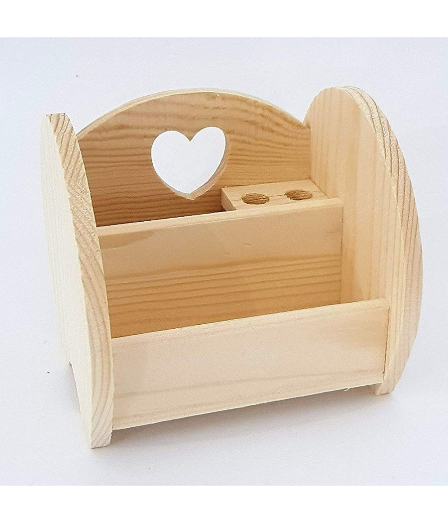 Portapenne Tondo Cuore Legno Organizzatore Scrivania Portaoggetti Matite Ufficio Casa         