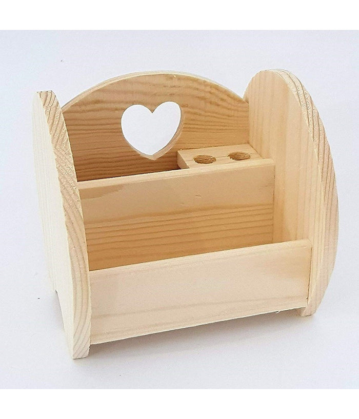 Portapenne Tondo Cuore Legno Organizzatore Scrivania Portaoggetti Matite Ufficio Casa         