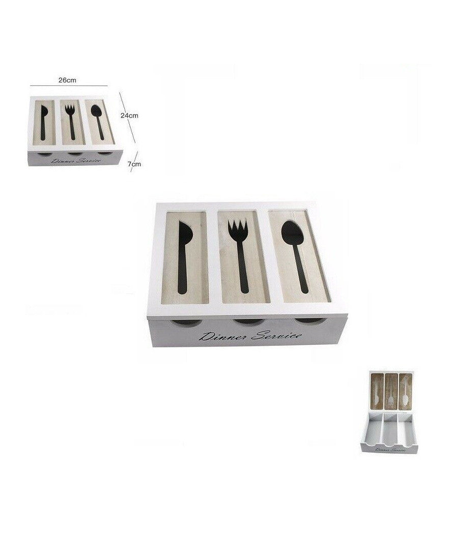 Portaposate In Legno 3 Scomparti Stoviglie Shabby Chic Arredamento Casa         