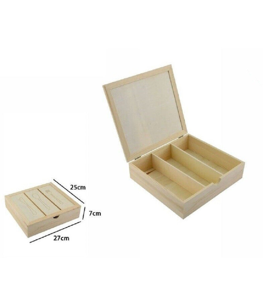 Portaposate Porta Posate Contenitore 3 Posti In Legno Stoviglie 27x25x7cm 74023a         