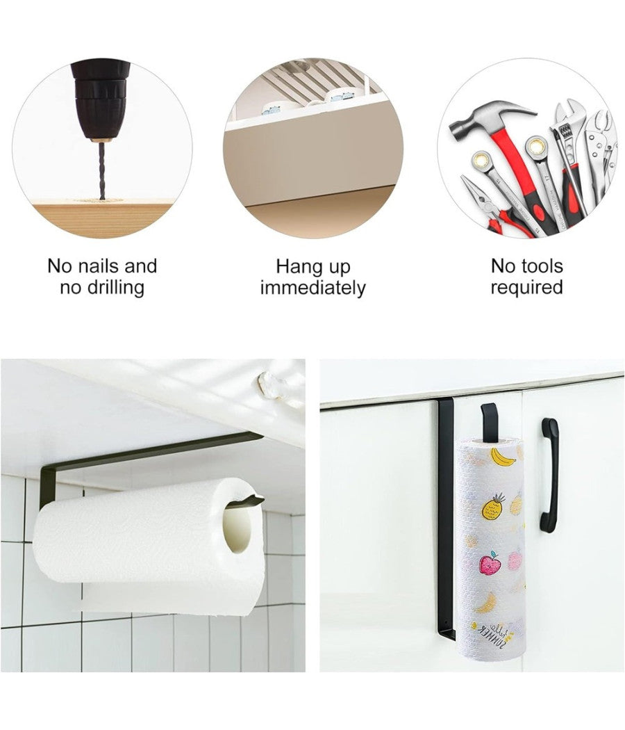 Portarotolo 27cm Sottopensile Senza Forare Per Cucina Bagno Porta Asciugamano         