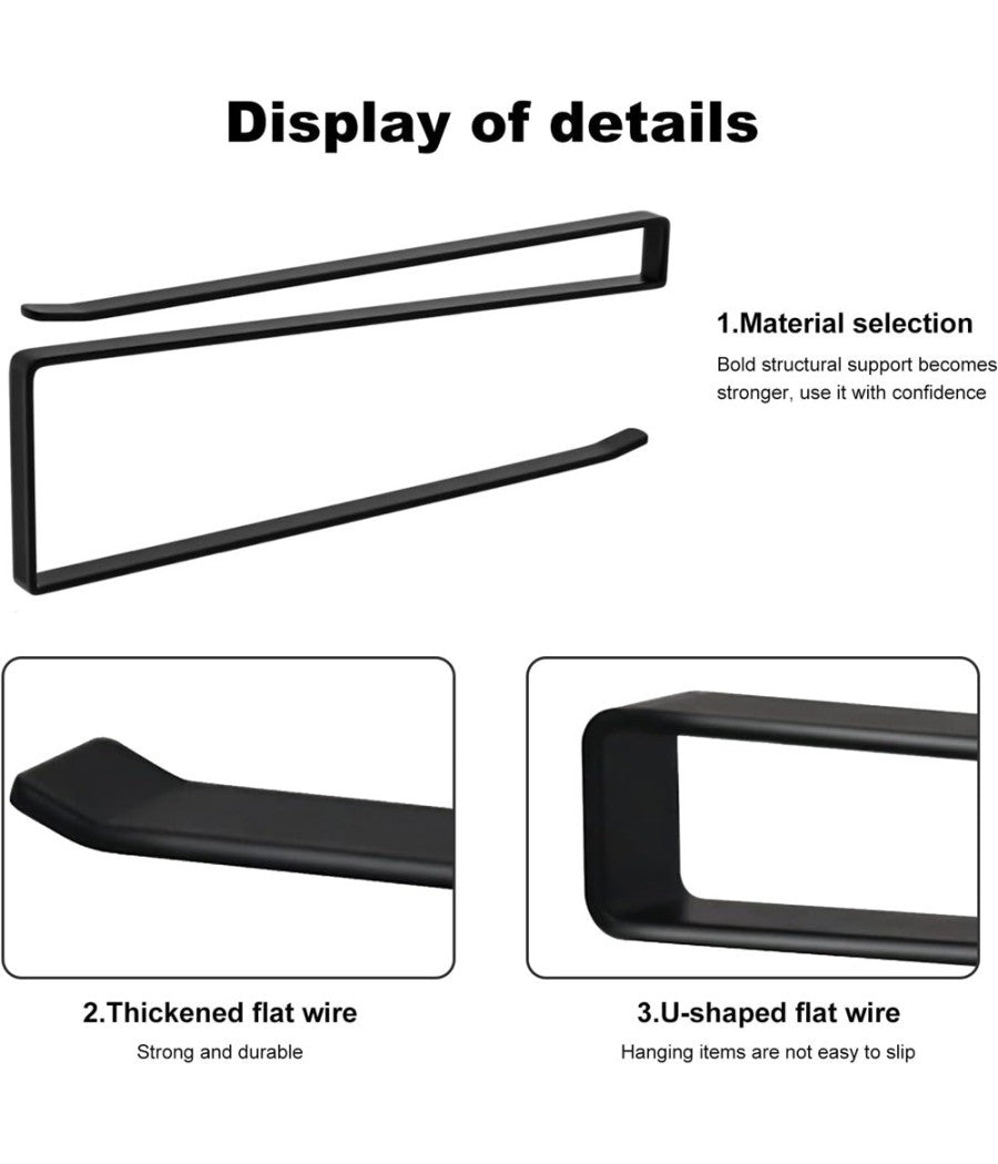 Portarotolo 27cm Sottopensile Senza Forare Per Cucina Bagno Porta Asciugamano  Nero       