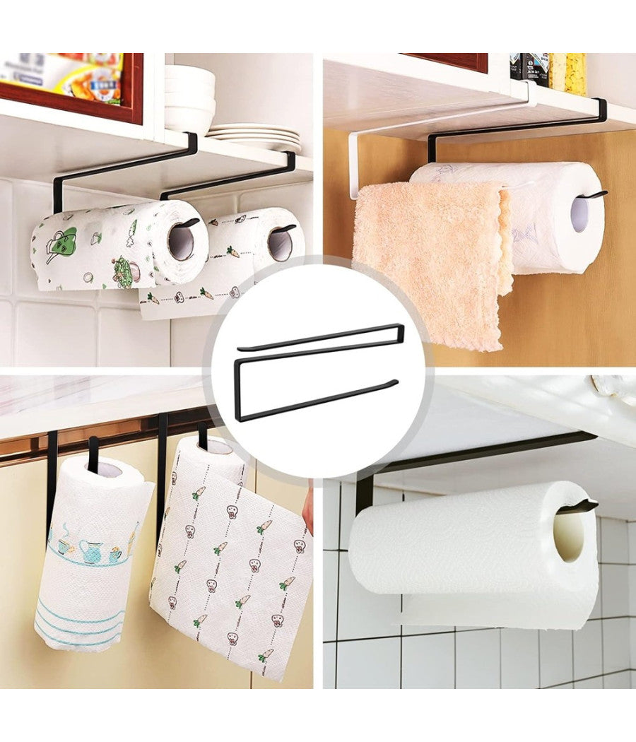 Portarotolo 27cm Sottopensile Senza Forare Per Cucina Bagno Porta Asciugamano  Nero       