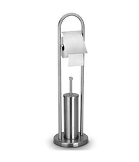 Portarotolo Con Scopino E Porta Scopino In Acciaio Accessori Bagno Wc 80 Cm         