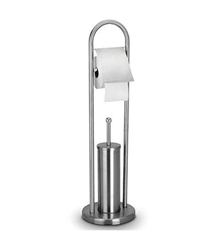 Portarotolo Con Scopino E Porta Scopino In Acciaio Accessori Bagno Wc 80 Cm         