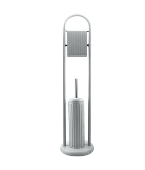 Portarotolo Con Spazzolone Porta Scopino Bagno Linear In Metallo Grigio 22x81 Cm         