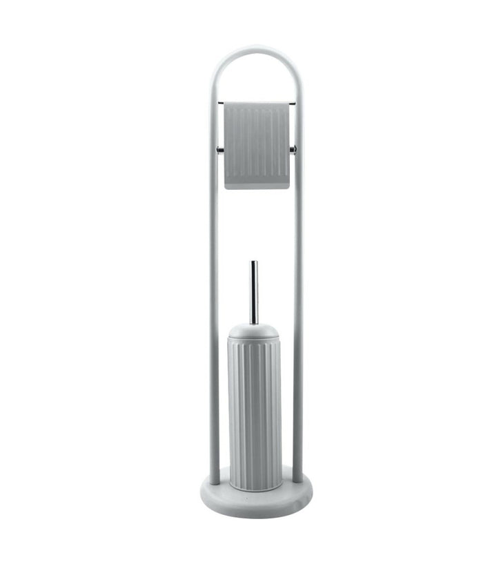 Portarotolo Con Spazzolone Porta Scopino Bagno Linear In Metallo Grigio 22x81 Cm         