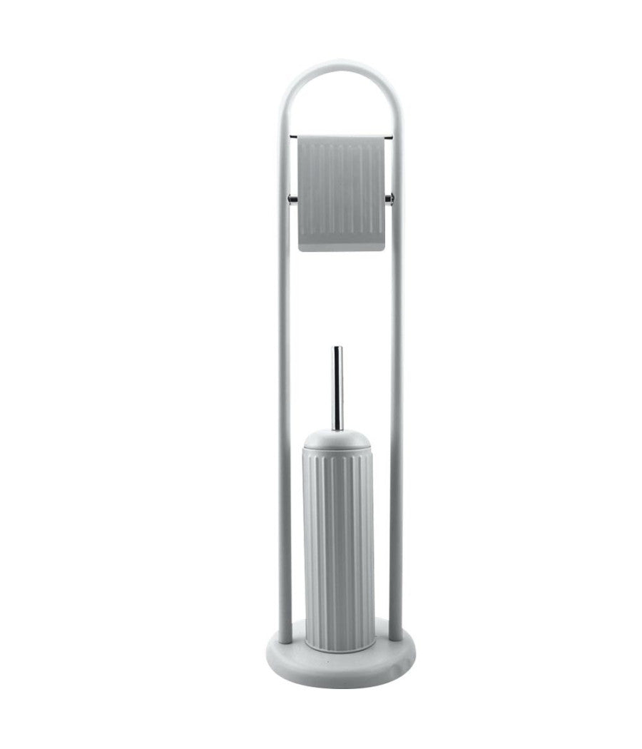 Portarotolo Con Spazzolone Porta Scopino Bagno Linear In Metallo Grigio 22x81 Cm         