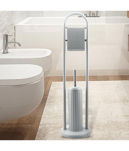 Portarotolo Con Spazzolone Porta Scopino Bagno Linear In Metallo Grigio 22x81 Cm         