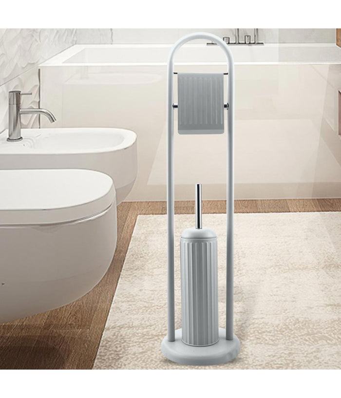Portarotolo Con Spazzolone Porta Scopino Bagno Linear In Metallo Grigio 22x81 Cm         