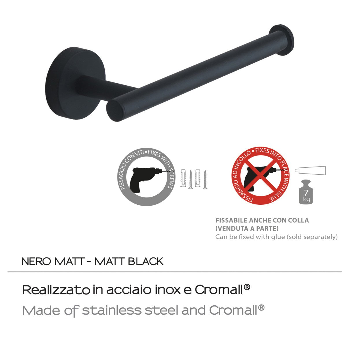 Portarotolo rose nero matt | stile contemporaneo e resistente