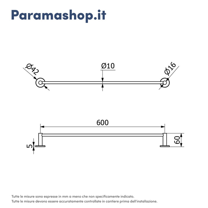 Porta salviette a muro 50cm nickel spazzolato | Satin