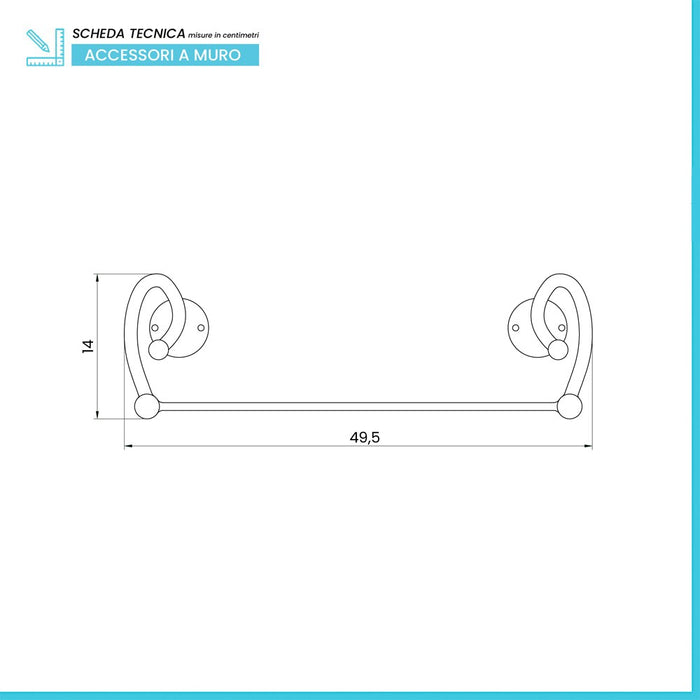 Portasalviette da muro dritto 40 cm in ferro battuto nero Siena